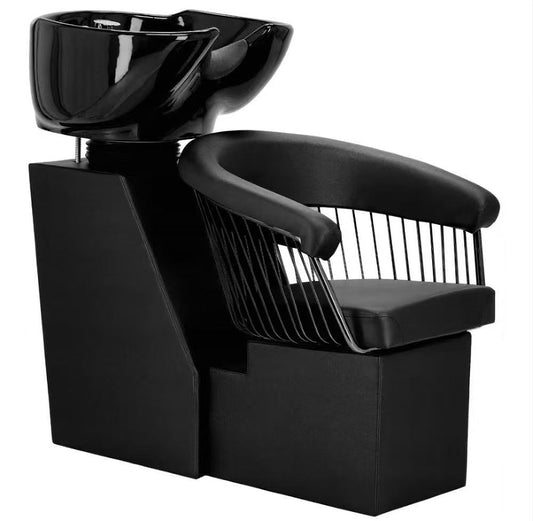 Scafă profesională frizerie și barber Zoe neagră cu bol ceramic mobil, design premium și confort ergonomic pentru salon modern