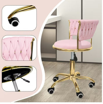 Scaun Rotativ Premium Roz-Pudra | Catifea Roz & Auriu | Reglabil pe inaltime