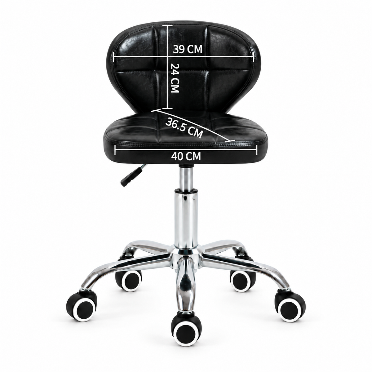 Dimensiuni scaun de lucru pentru salon – șezut de 40 × 36,5 cm și spătar de 39 × 24 cm