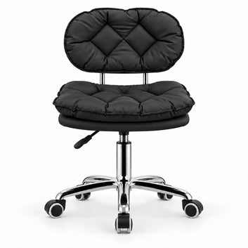 Scaun Salon BUBBLE negru, vedere frontala, cu tapiterie din piele ecologica si baza cromata cu roti - Cosmeticos