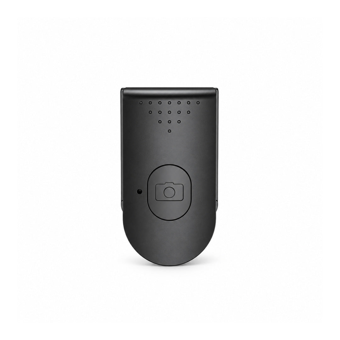 Telecomandă Bluetooth detașabilă pentru selfie stick, cu buton pentru declanșarea fotografiilor de la distanță.