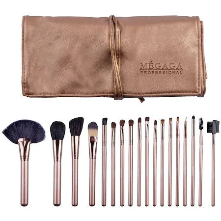 Set 18 pensule machiaj par natural calitate superioara Megaga, Gold