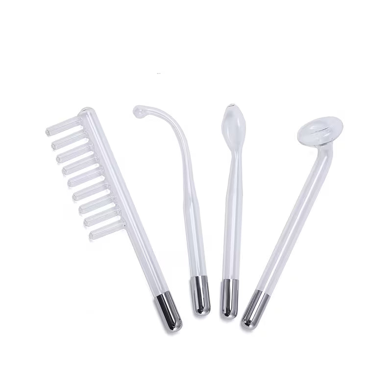 Set 4 electrozi universali din sticla pentru electroderm cosmetic, compatibili cu aparate portabile si profesionale, utilizati pentru tratamente faciale, revitalizarea tenului, stimularea circulatiei si ingrijirea scalpului.