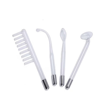 Set 4 electrozi universali din sticla pentru electroderm cosmetic, compatibili cu aparate portabile si profesionale, utilizati pentru tratamente faciale, revitalizarea tenului, stimularea circulatiei si ingrijirea scalpului.