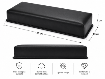 Suport pentru mana de manichiura din piele ecologica neagra, cu dimensiuni compacte si design ergonomic