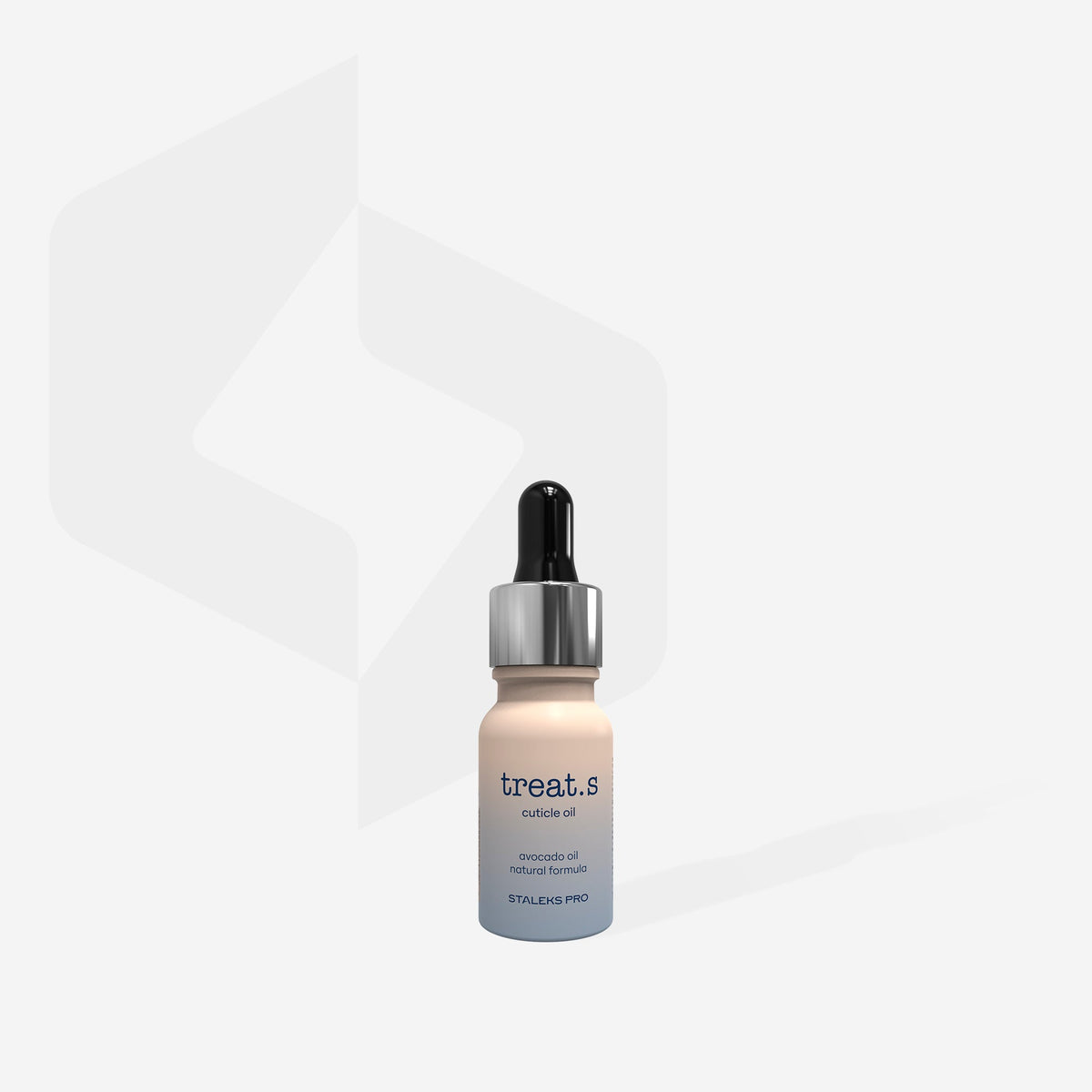 Ulei pentru unghii și cuticule STALEKS Treat.s NOT-10, 10 ml, în flaconul cu etichetă gri și pipetă neagră, prezentat pe fundal deschis