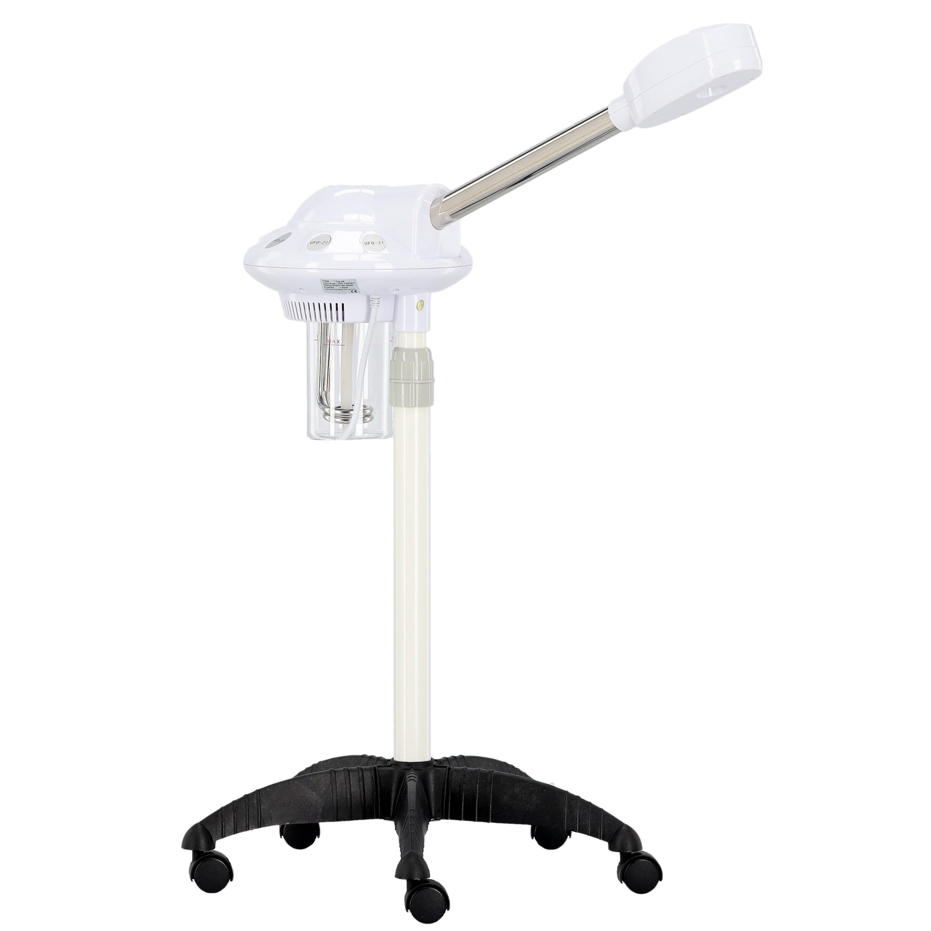 Vapozon cosmetic profesional UFO-21 cu abur cald si ozon pe stativ mobil cu roti pentru curatare ten.