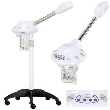 Prezentare din mai multe unghiuri a aparatului vapozon cosmetic UFO-21 pentru tratamente faciale.